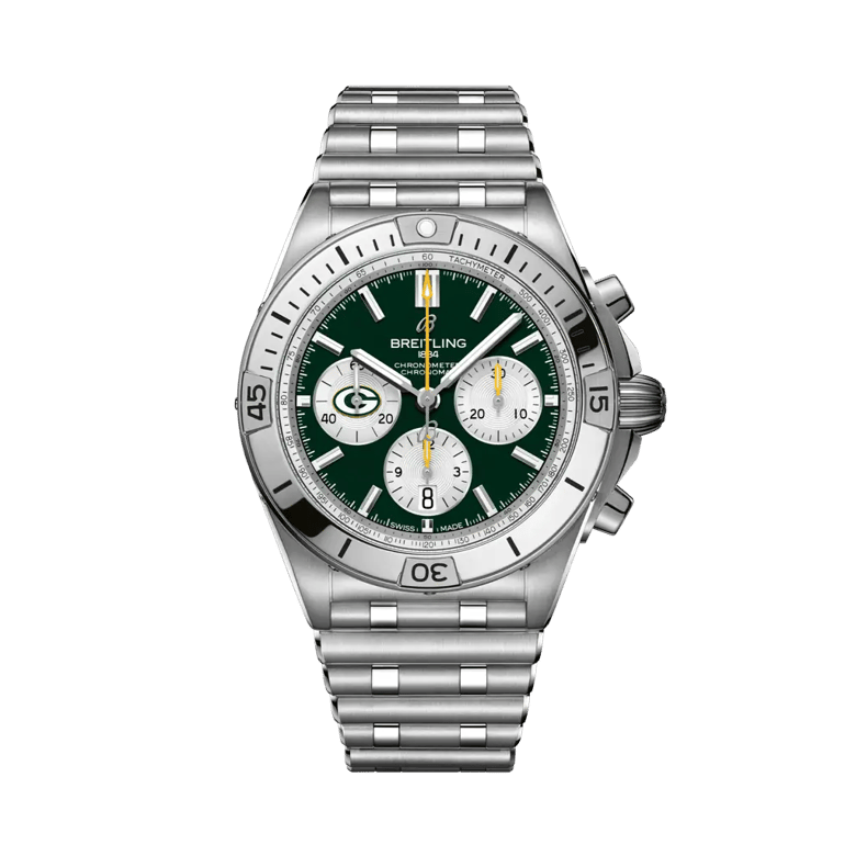 Chronomat B01 42 NFL Green Bay Packers Edition, reference AB01342B1L1A1. Link to product details.