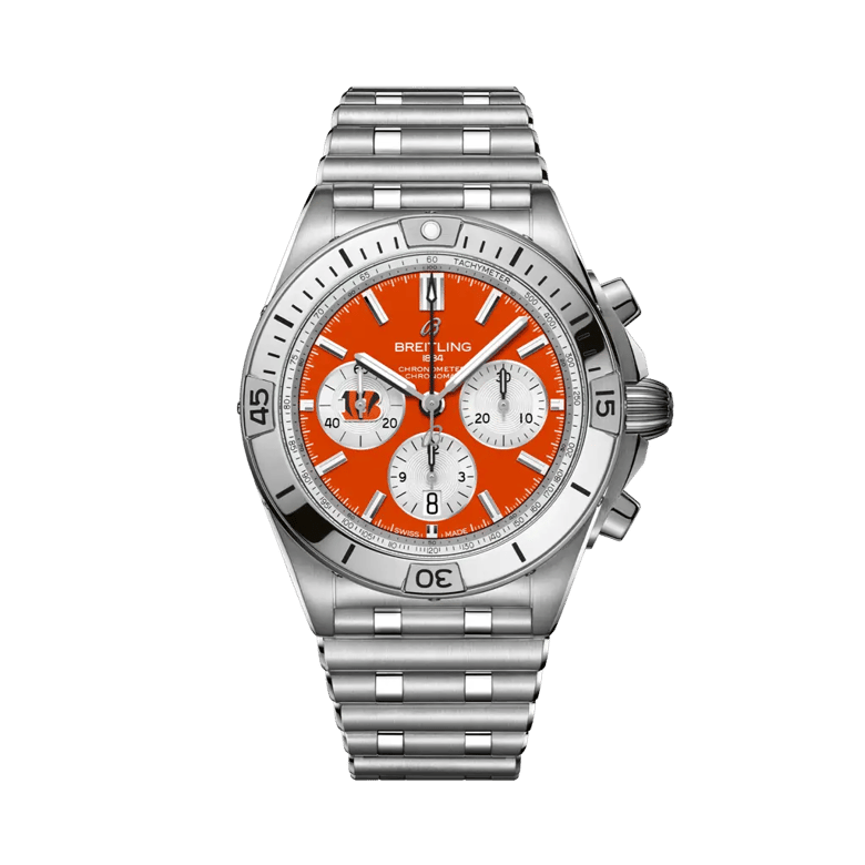 Chronomat B01 42 NFL Cincinnati Bengals Edition, reference AB01342B1O1A1. Link to product details.