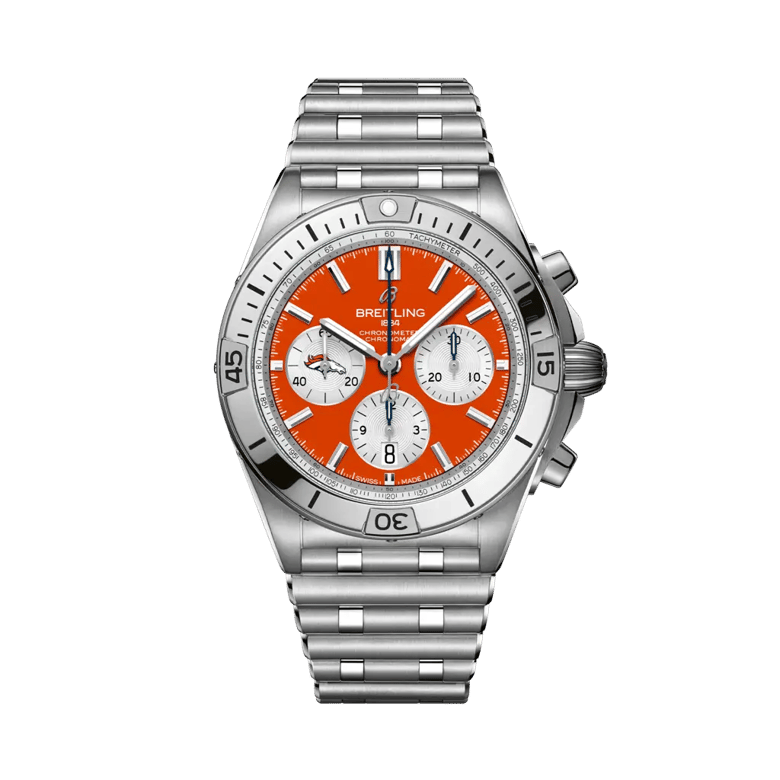 Chronomat B01 42 NFL Denver Broncos Edition, reference AB01342B1O2A1. Link to product details.