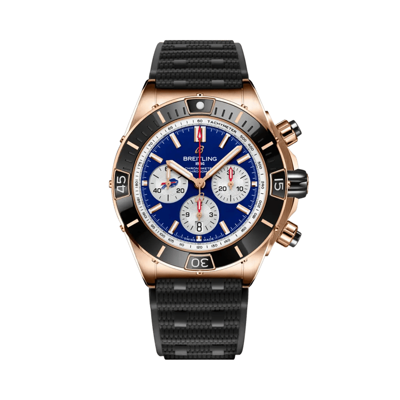 Super Chronomat B01 Chronograph 44 NFL Buffalo Bills Edition, reference RB01366A1C3S1. Link to product details.