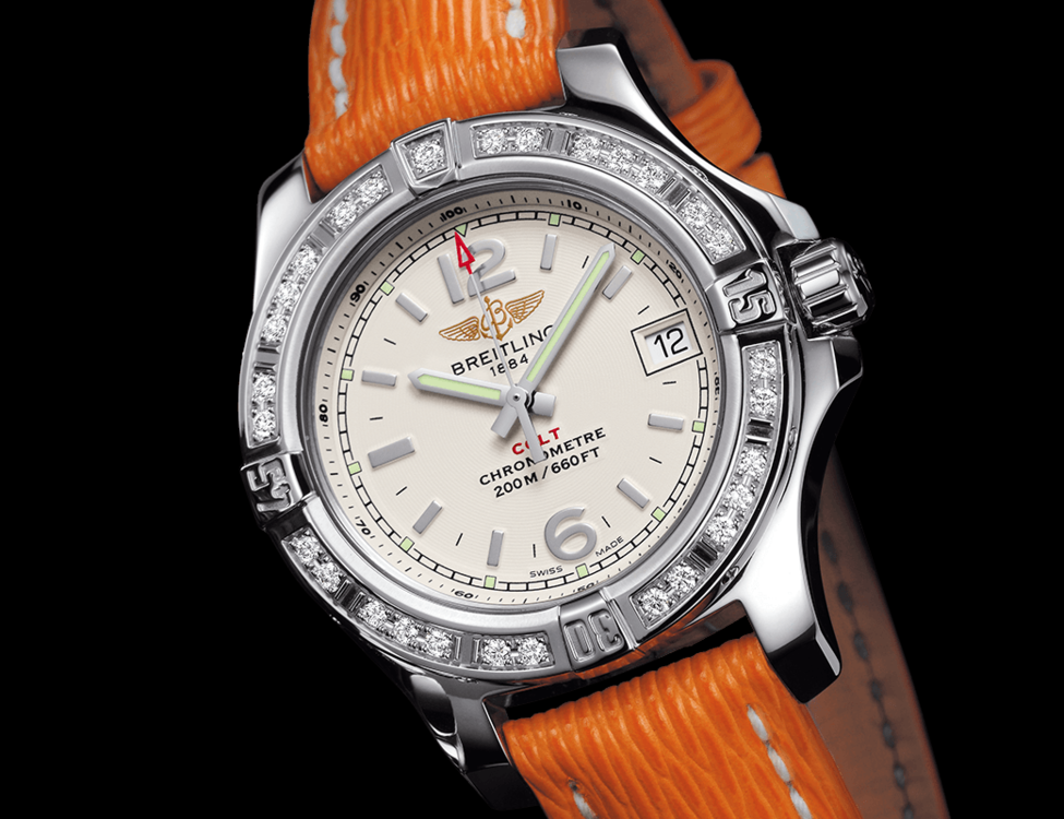 The breitling Colt A74380 stainless steel 41.1 mm pearl dial custom diamond bezel and Lugs mother