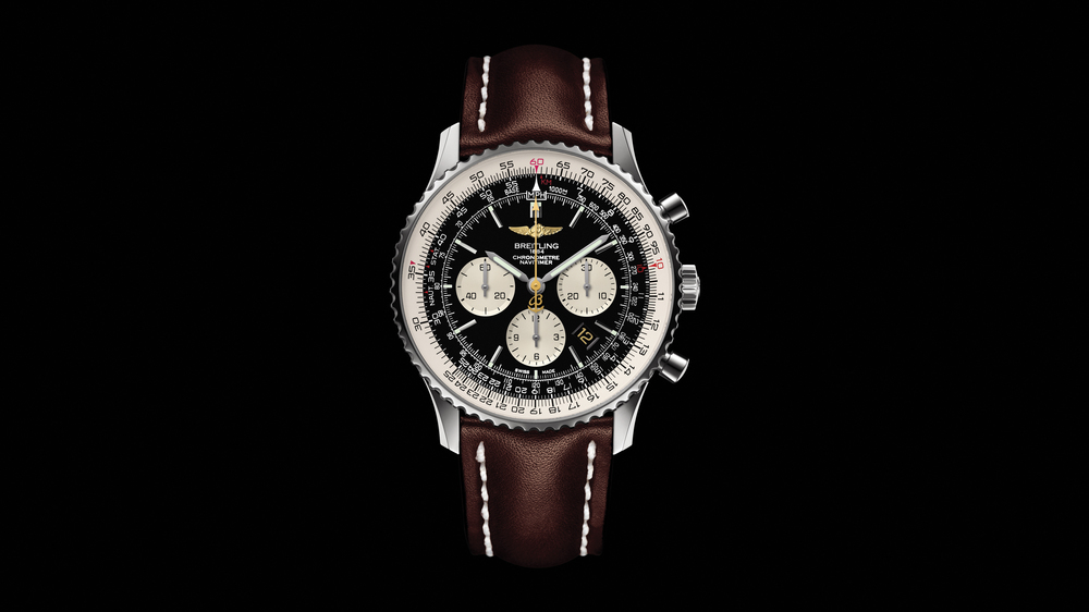 The breitling Bentley car steel black leather strap with black dial special edition A25362