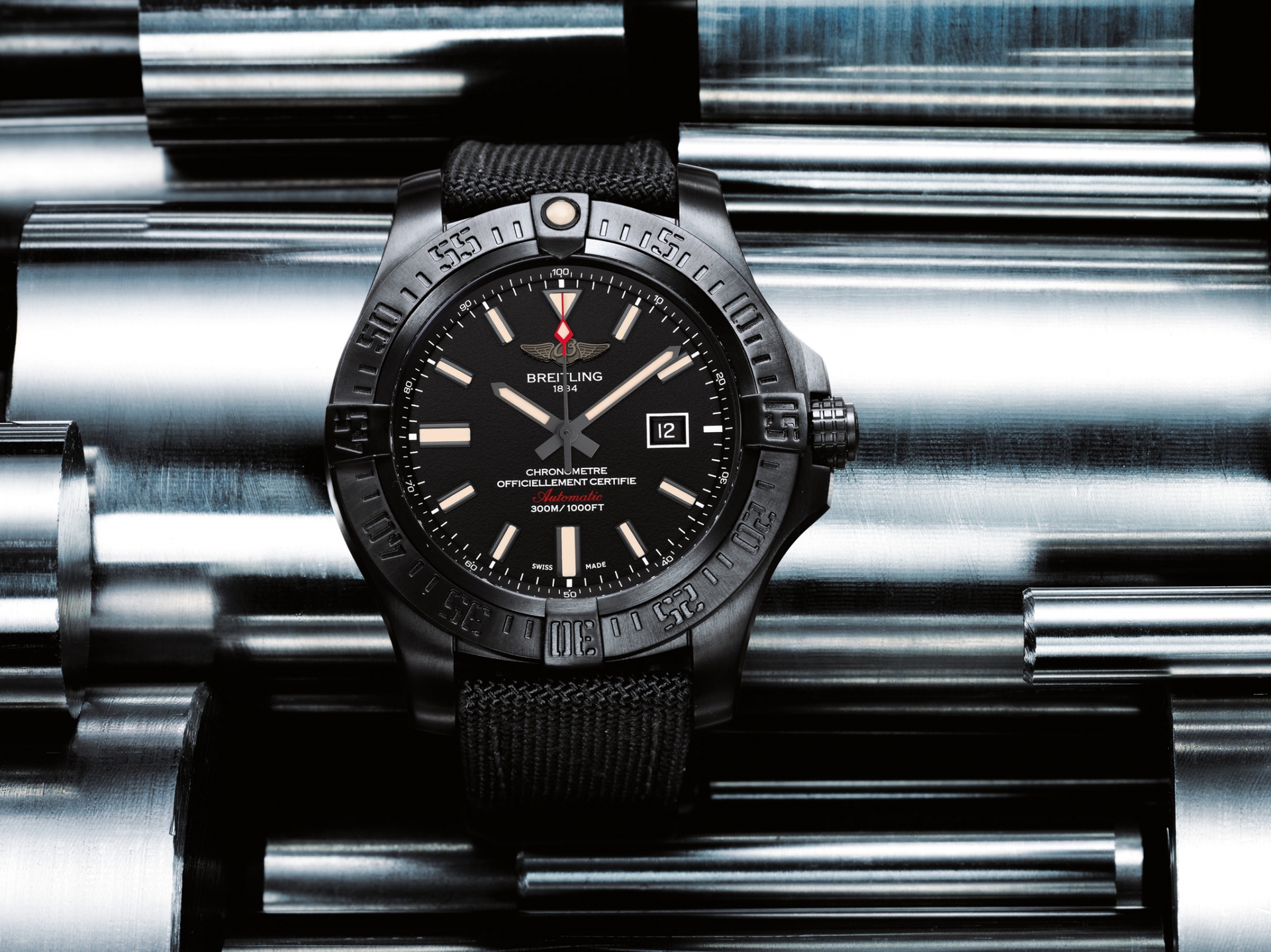 breitling Timing 44 Steel black dial black dial black calf leather strap AB011011/B967 - Year: 2020