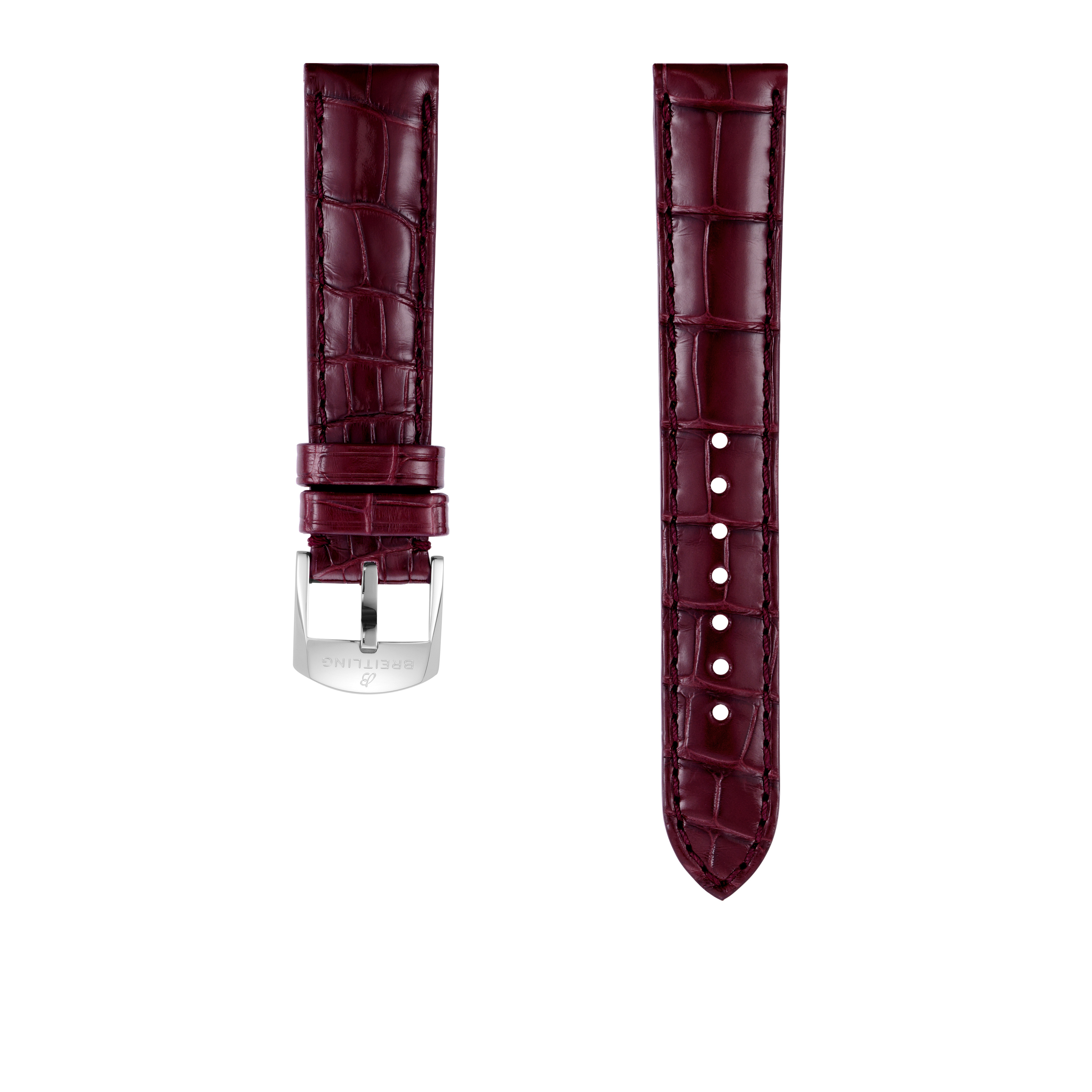 Burgundy alligator leather strap - 18 mm
