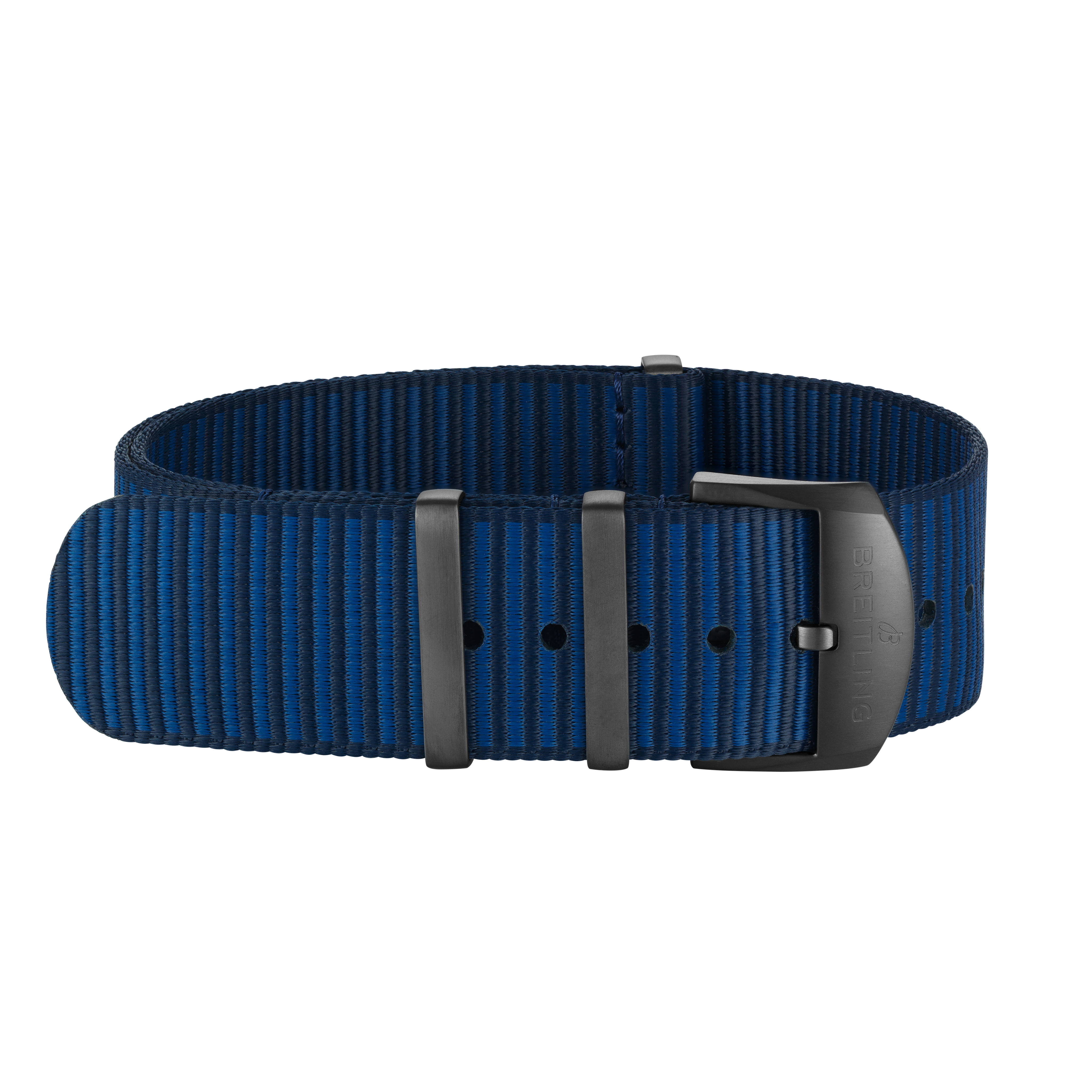 Dark blue Outerknown Econyl®-yarn single-piece strap (with DLC-coated stainless steel keepers) - 24 mm