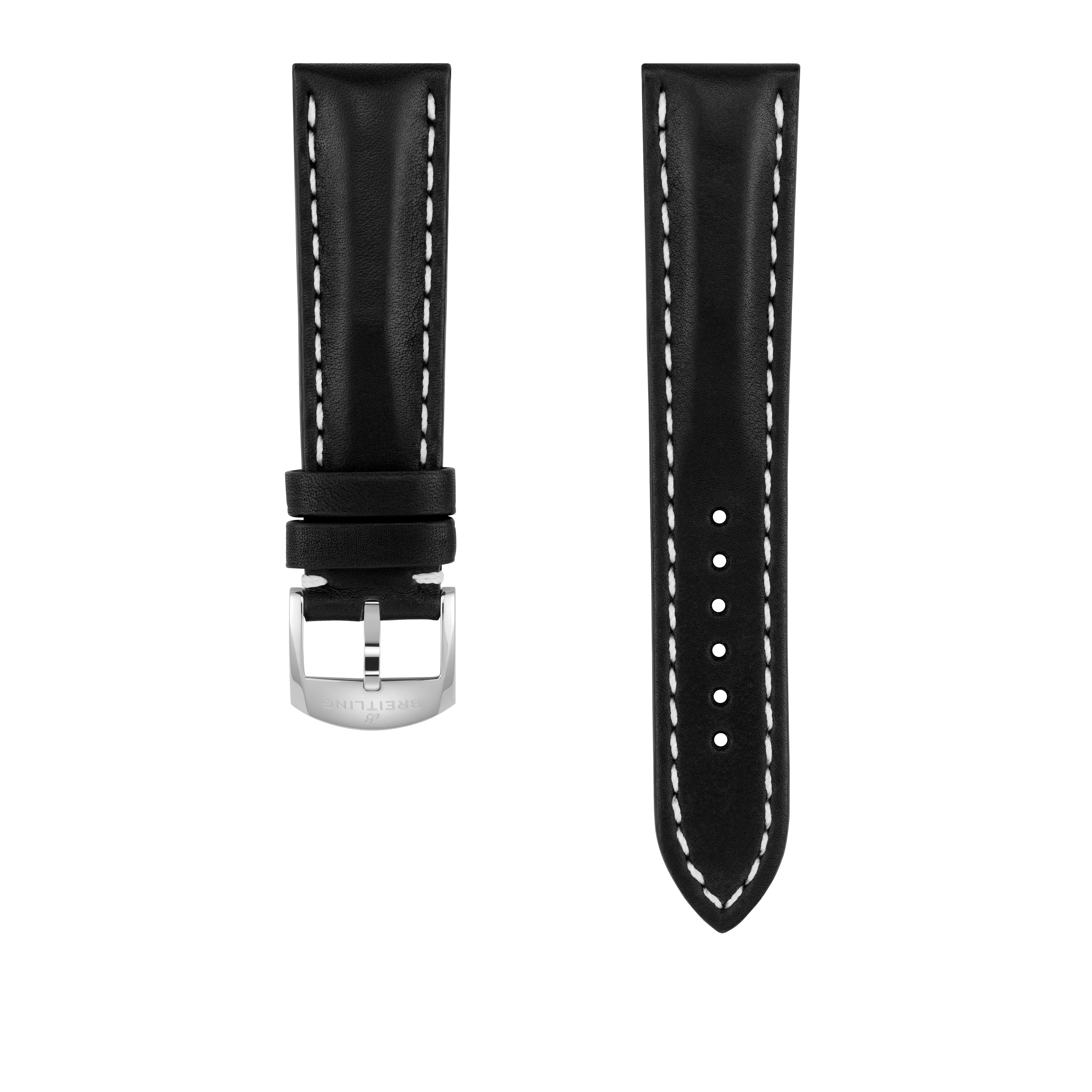 Black novo nappa calfskin leather strap - 21 mm