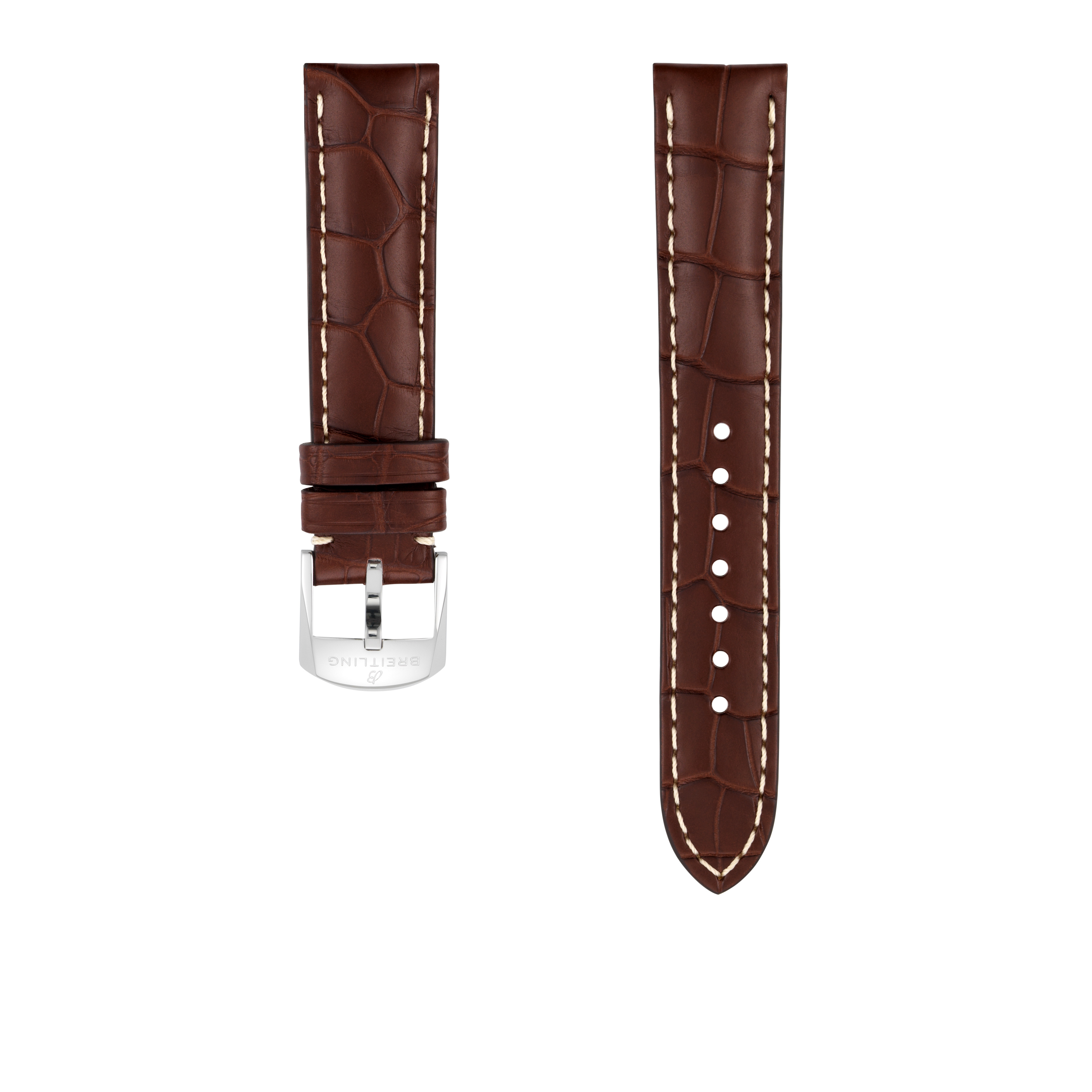 Brown alligator leather strap - 18 mm