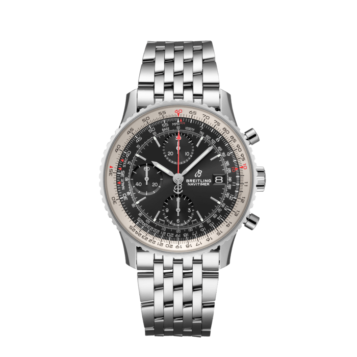 Navitimer Chronograph 41, Stainless steel - Black
A tribute to the original Navitimer, this version is smaller in diameter featuring a black, blue or silver dial with tone-on-tone counters.