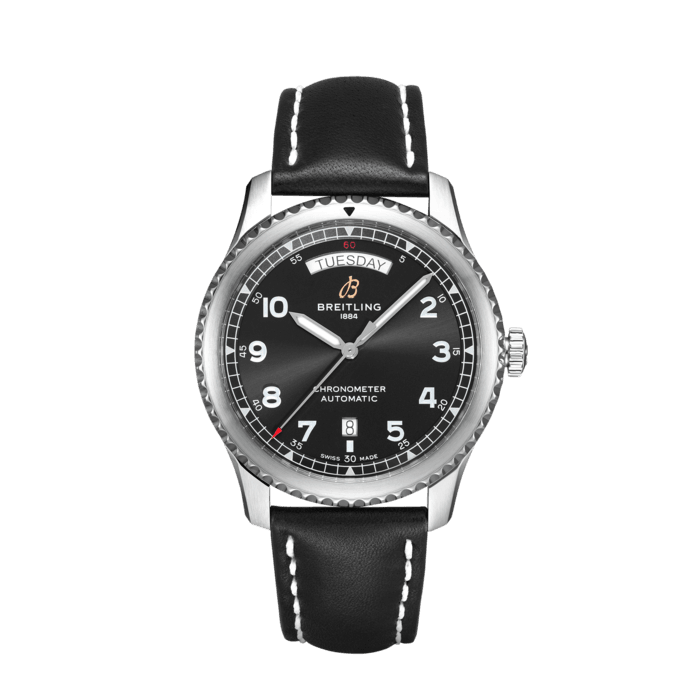 Aviator 8 Automatic Day & Date 41, Stainless steel - Black
The Aviator 8 Day & Date 41 prominently displays the day of the week and the date along with the time.