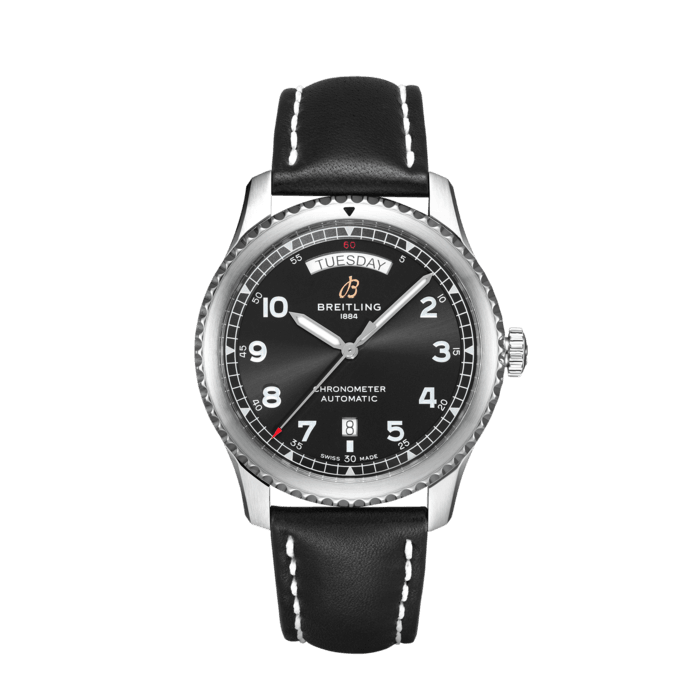 Aviator 8 Automatic Day & Date 41, Acciaio inossidabile - Nero
L’Aviator 8 Automatic Day & Date 41 indica in modo ben visibile il giorno della settimana e la data insieme all’ora.