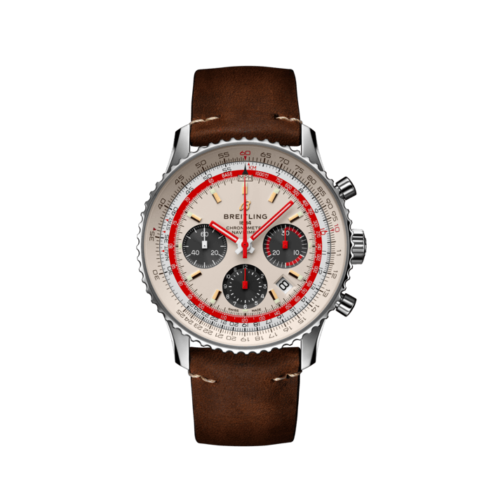 Navitimer B01 Chronograph 43 TWA, Stainless steel - White
The Navitimer B01 Chronograph 43 TWA Edition has a transparent sapphire caseback featuring a TWA logo. The Airline capsule collection will be available from April 2019 at Breitling boutiques and official retailers.