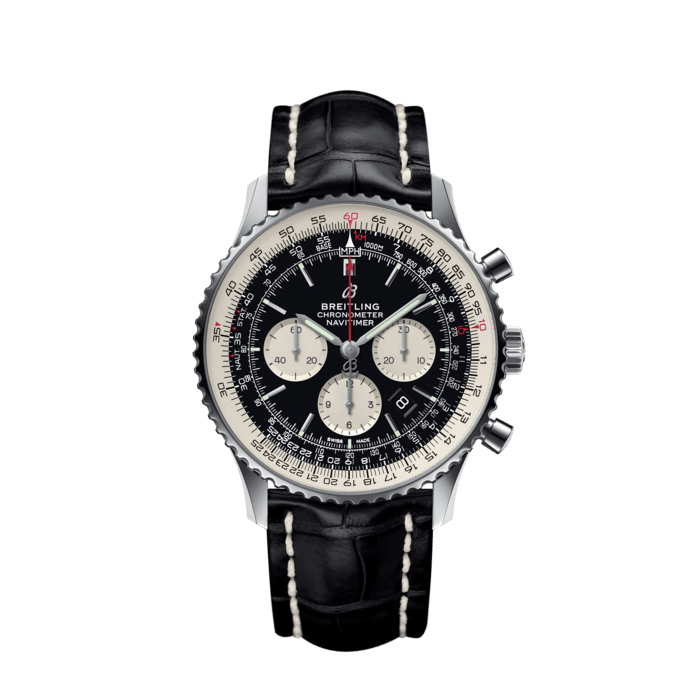 Navitimer B01 Chronograph 46, Stainless steel - Black
The classic Navitimer features a generous 46 mm diameter accentuating its presence on the wrist and enhancing the originality of its design, while optimizing the readability of the dial and the circular aviation slide rule.