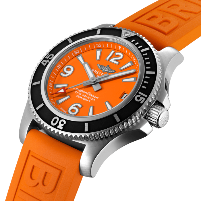 Sporty, fresh and colorful, the Superocean Automatic 36 is designed for women looking for a watch that combines versatility, performance and style. The Superocean Automatic 36 features a sturdy 36mm stainless-steel case, white, light blue or orange dial and a choice of a stainless-steel bracelet, or a matching white, dark blue or orange rubber strap that fits a stainless-steel pin buckle. Not only ready for the challenges of the deep seas (up to 20 bar / 200 meters), the fresh and sporty Superocean Automatic 36 will also attract women whose adventures are a little closer to the shore.