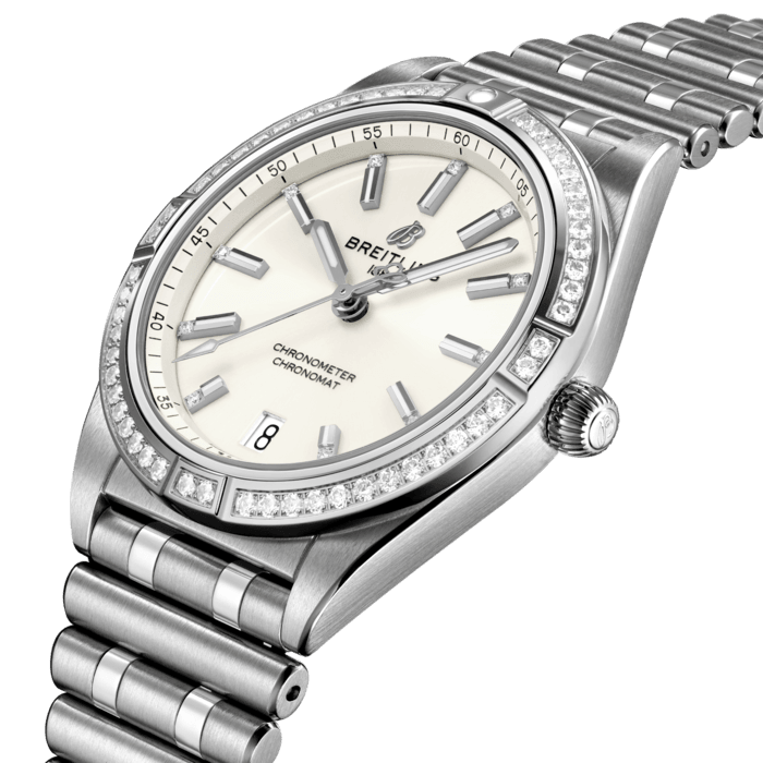 Womens Accessories Watches Breitling A10380591a1a1 Chronomat 36 Stainless Steel And Diamond Watch in Silver Metallic 