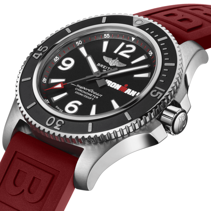 The sporty, fresh and colorful Superocean Automatic 44 Ironman Limited Edition celebrates the passion, commitment, and incredible achievements of triathletes participating in the Ironman® Championship. The Superocean Automatic 44 Ironman Limited Edition features a sturdy 44mm stainless-steel case, black dial with Ironman’s logo, red rubber strap with a pin buckle and a dedicated engraved caseback. Not only ready for the challenges of the deep seas (up to 100 bar / 1000 meters), the Superocean Automatic 44 Ironman Limited Edition will also attract those whose adventures are a little closer to the shore. Badge of honor for some, sports watch for others, this special edition is limited to 300 pieces.