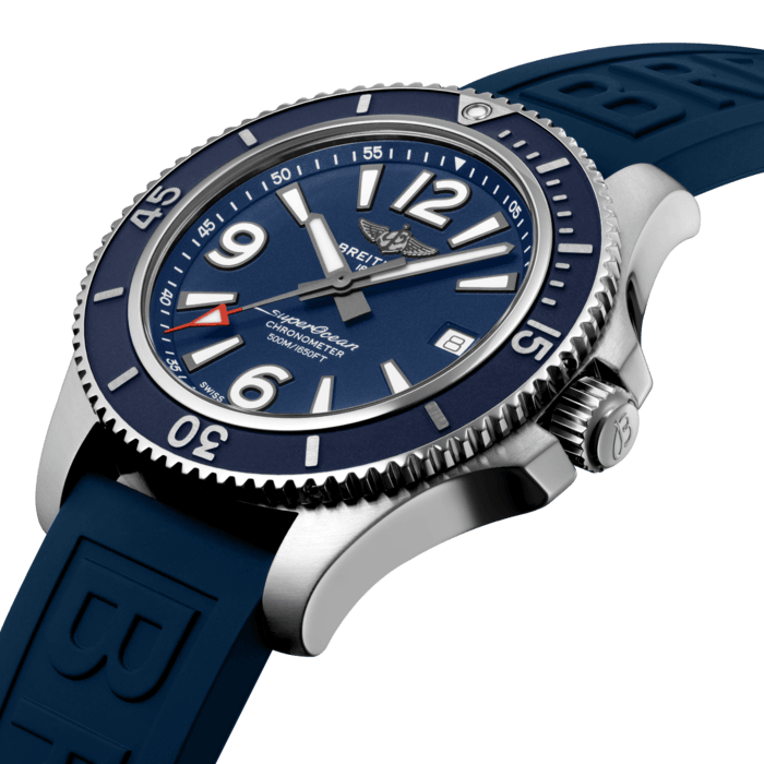 Sporty, fresh and colorful, the Superocean Automatic 42 combines performance with contemporary style to fit every wrist. It is up to any challenge: dive with it, surf with it or swim with it! The Superocean Automatic 42 features a sturdy 42mm stainless-steel case, colorful dials and a choice of a stainless-steel bracelet, or a color-matching rubber strap that fits either a stainless-steel pin buckle or folding clasp. Not only ready for the challenges of the deep seas (up to 50 bar / 500 meters), the fresh and sporty Superocean Automatic 42 will also attract those whose adventures are a little closer to the shore.