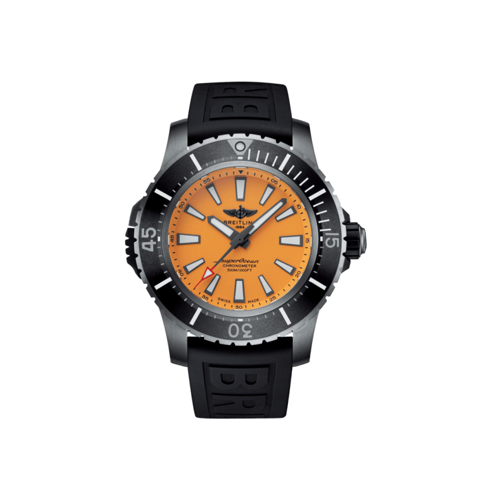 Superocean Automatic 48, Titanium - Yellow
Big, bold and bulky, the Superocean Automatic 48 has been especially designed to meet daring diver’s needs. Thanks to a special lock, securing the ceramic bezel and a special titanium and soft-iron case, it will enable you to explore the oceans safely.