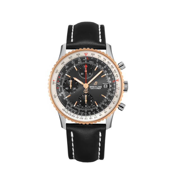Navitimer Chronograph 41, Stainless steel & 18k red gold - Black
A tribute to the original Navitimer, this version is smaller in diameter featuring a black, blue or silver dial with tone-on-tone counters.