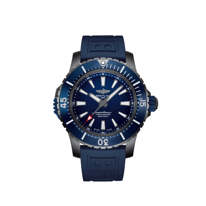 Superocean Automatic 48, DLC-coated titanium - Blue
Big, bold and bulky, the Superocean Automatic 48 has been especially designed to meet daring diver’s needs. Thanks to a special lock, securing the blue ceramic bezel and a special titanium and soft-iron case, it will enable you to explore the oceans safely.