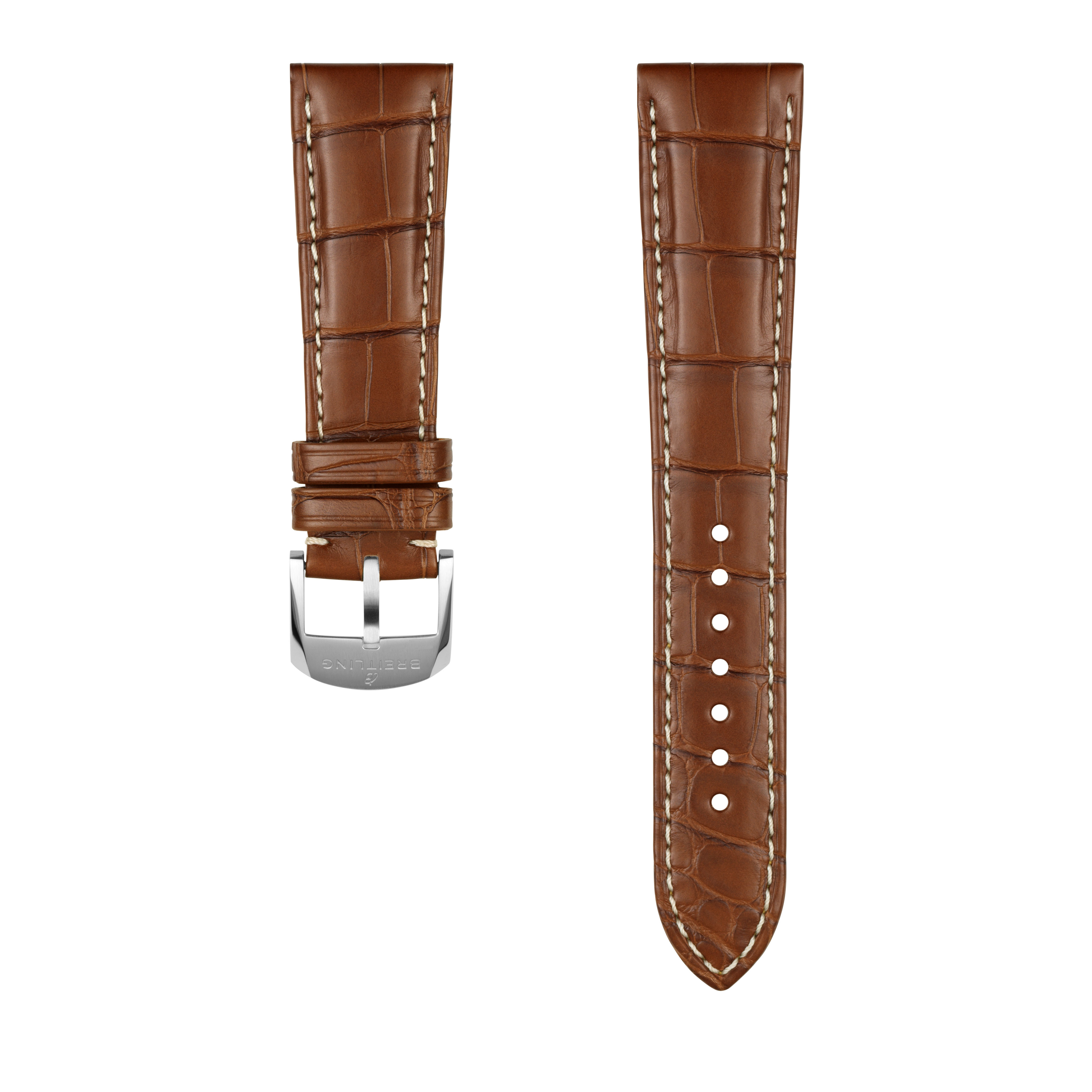 Gold brown alligator leather strap - 22 mm