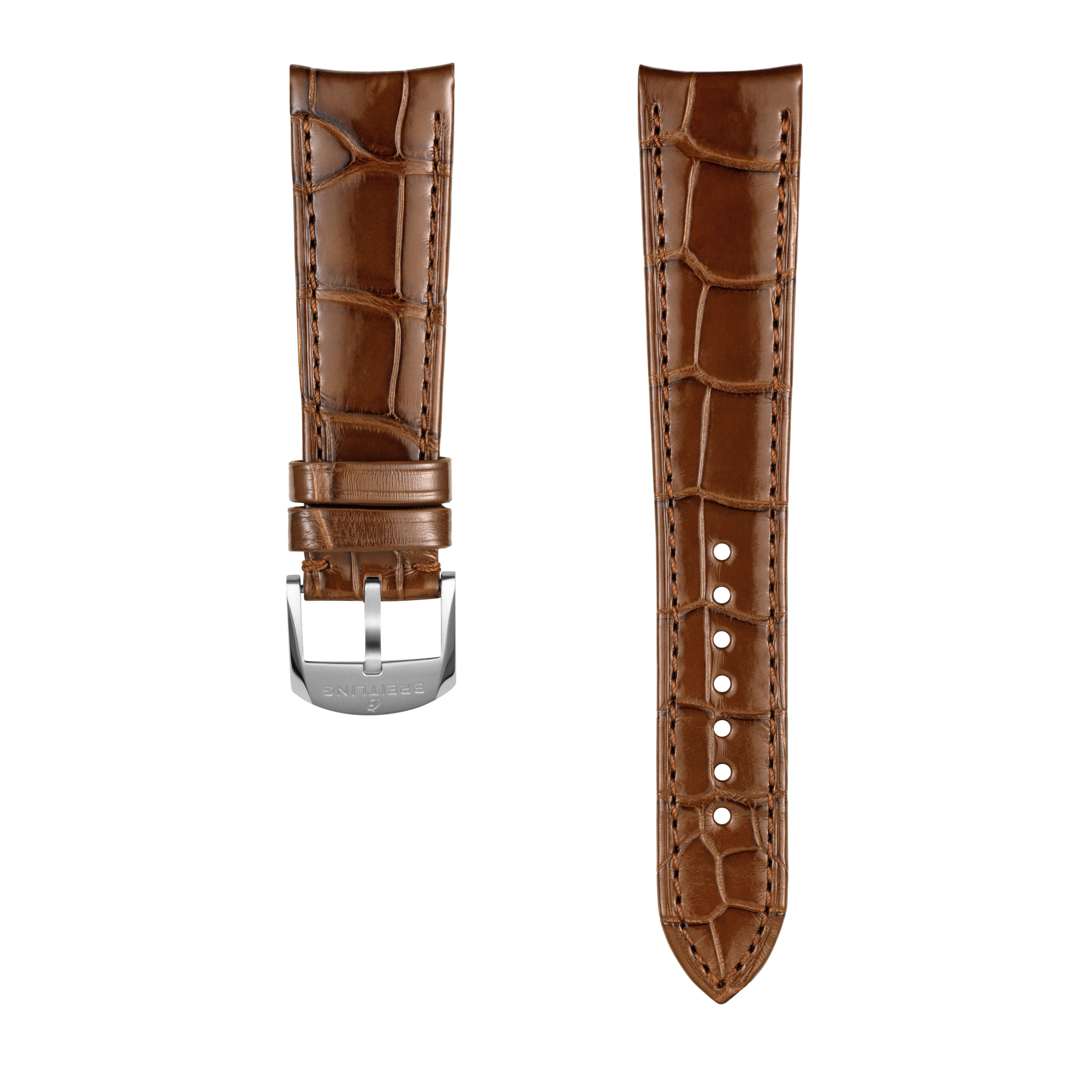 Gold brown alligator leather strap - 22 mm