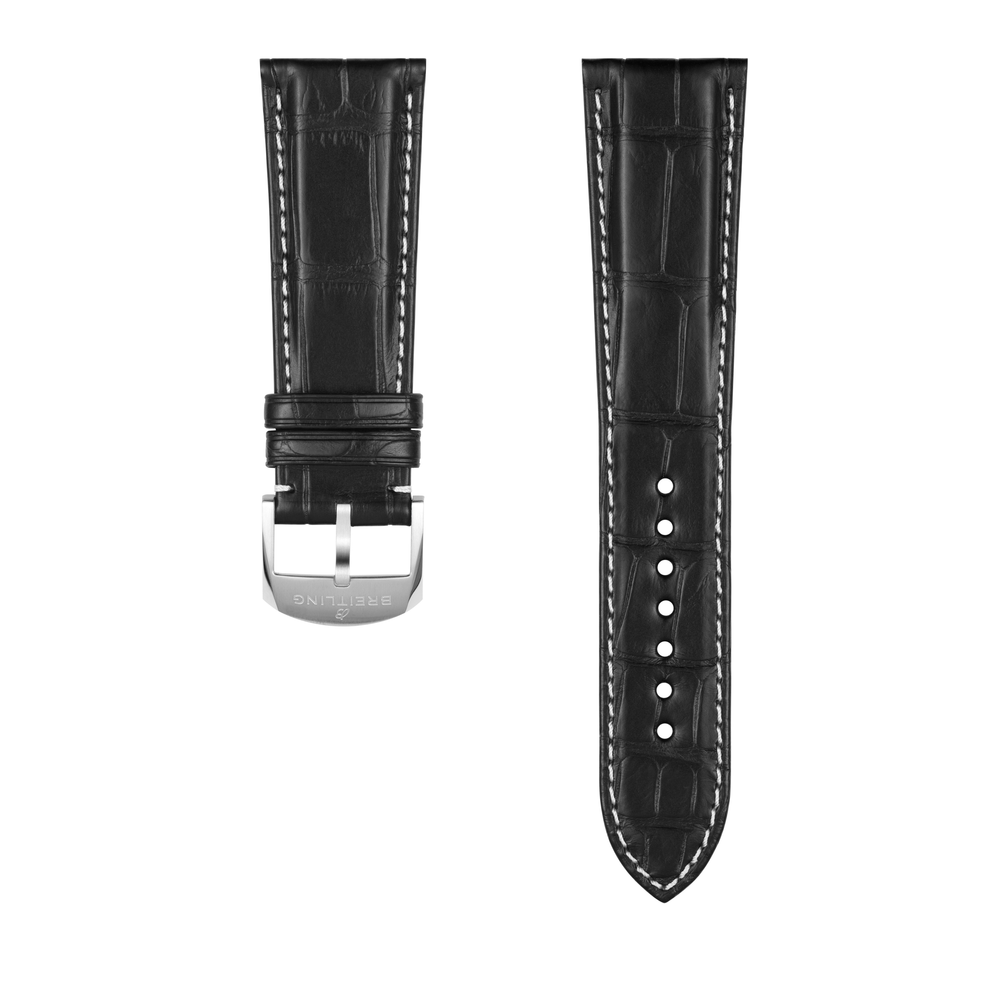 Bracelet en cuir d’alligator noir - 24 mm