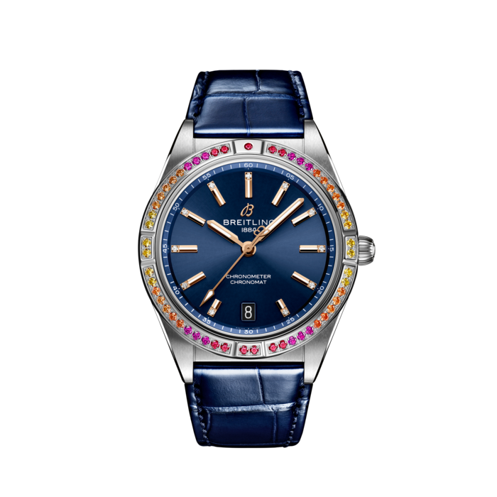 Chronomat Automatic 36 South Sea, Stainless steel (gem-set) - Midnight blue
With eye-catching colors and luminescence, the Chronomat South Sea Capsule Collection evokes the intoxicating vibes of summer, marine life and lush greenery.