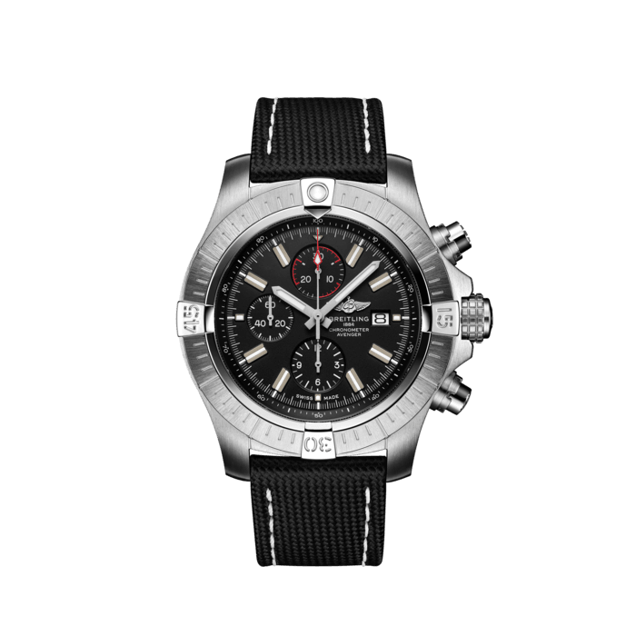 Super Avenger Chronograph 48, Acier inoxydable - Noir
Imposante, extrêmement robuste et résistante aux chocs, la Super Avenger Chronograph 48 affirme sa présence avec audace. Cette véritable Breitling Avenger peut être utilisée avec des gants et offre une sécurité et une fiabilité inégalées pour tout aventurier des airs.