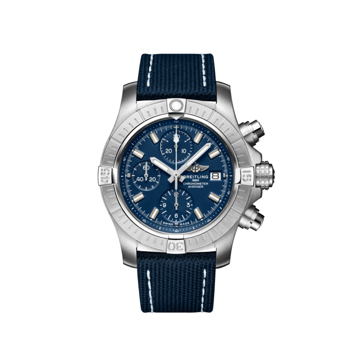 Avenger Chronograph 43, Stainless steel - Blue
Bold, extremely robust and shock resistant, the Avenger Chronograph 43 is the most versatile and compact Avenger chronograph. As a true Breitling Avenger, it can be used wearing gloves and offers unrivalled safety and reliability to any airborne adventurer.