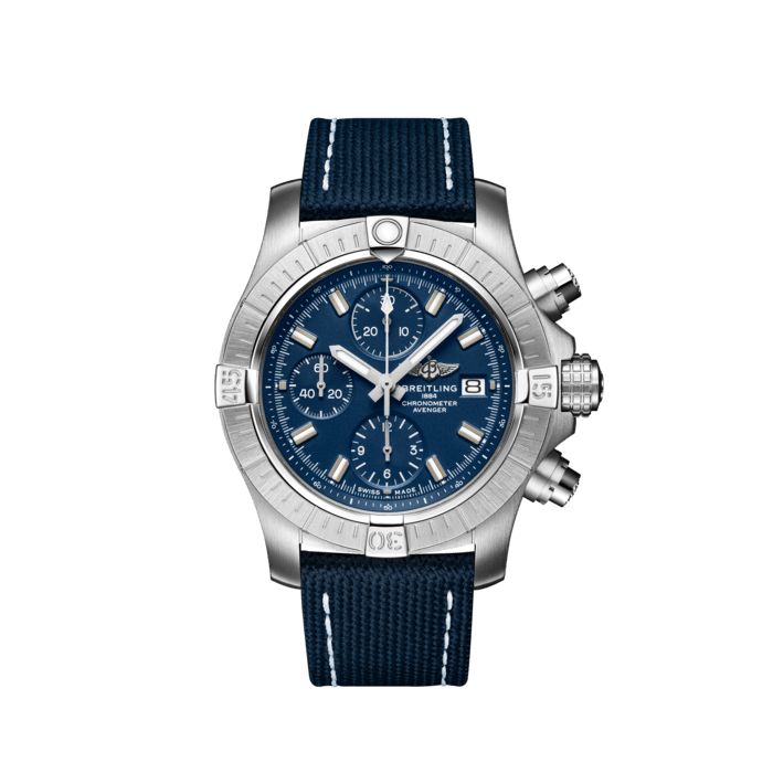 Avenger Chronograph 43, Acier inoxydable - Bleu
Imposante, extrêmement robuste et résistante aux chocs, l’Avenger Chronograph 43 est le chronographe Avenger le plus polyvalent et le plus compact. Cette véritable Breitling Avenger peut être utilisée avec des gants et offre une sécurité et une fiabilité inégalées pour tout aventurier des airs.