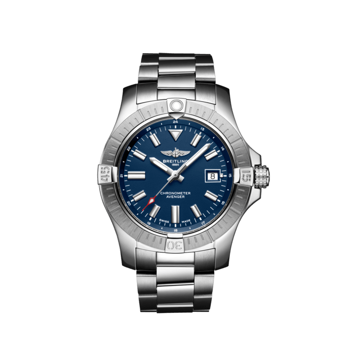 Avenger Automatic 43, Stainless steel - Blue
Bold, extremely robust and shock resistant, the Avenger Automatic 43 features a clean dial offering optimal legibility. As a true Breitling Avenger, it can be used wearing gloves and offers unrivalled safety and reliability to any airborne adventurer.