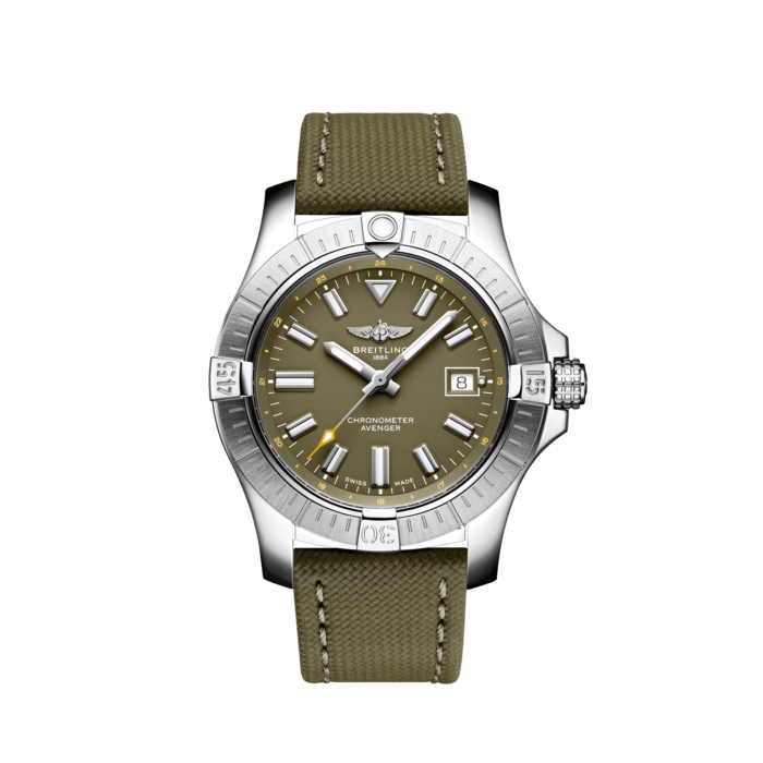 Avenger Automatic 43, Stainless steel - Green
Bold, extremely robust and shock resistant, the Avenger Automatic 43 features a clean dial offering optimal legibility. As a true Breitling Avenger, it can be used wearing gloves and offers unrivalled safety and reliability to any airborne adventurer.