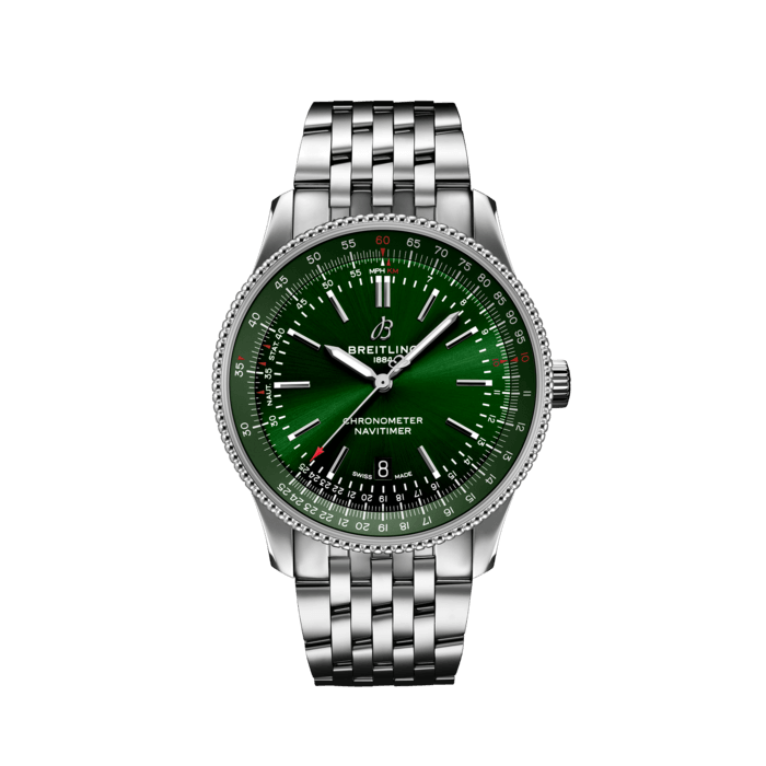 Navitimer Automatic 41, Acero inoxidable - Verde
Refinado y elegante, el Navitimer Automatic 41 combina el histórico atractivo de un modelo emblemático y la sofisticación de un reloj contemporáneo.
