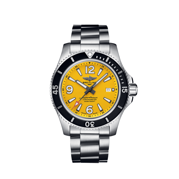 Superocean Automatic 44, Stainless steel - Yellow
Sporty, fresh and colorful, the Superocean Automatic 44 is designed for men looking for a sports watch combining serious performance with contemporary style. It is up to any challenge: dive with it, surf with it or swim with it!