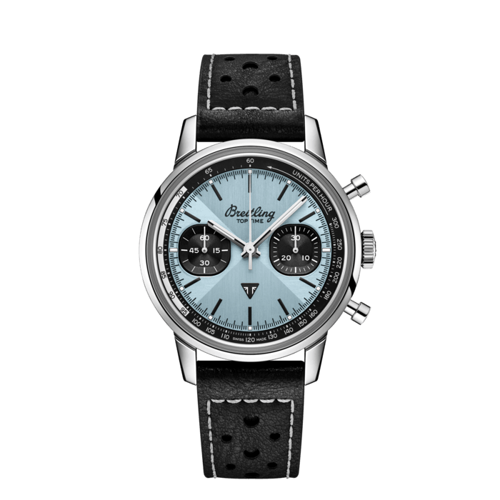 Top Time Triumph, Stainless steel - Ice blue
Breitling's unconventional chronograph with a freewheeling 1960s café racer spirit.​