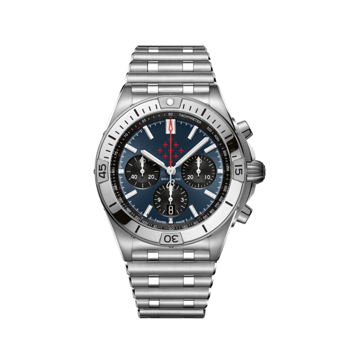 Chronomat B01 42 Red Arrows, Stainless steel - Blue
Breitling’s all-purpose watch for your every pursuit, here paying tribute to our 30 year partnership with the Royal Air Force Aerobatic Team, the Red Arrows.