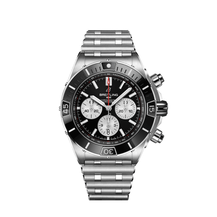 Super Chronomat B01 44, Stainless steel - Black
Breitling’s supercharged watch for your every pursuit.