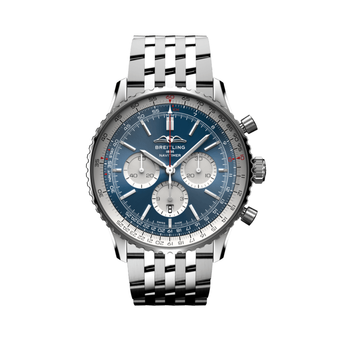 Navitimer B01 Chronograph 46, Acier inoxydable - Bleu
Le chronographe emblématique de Breitling destiné aux pilotes : pour voyager.