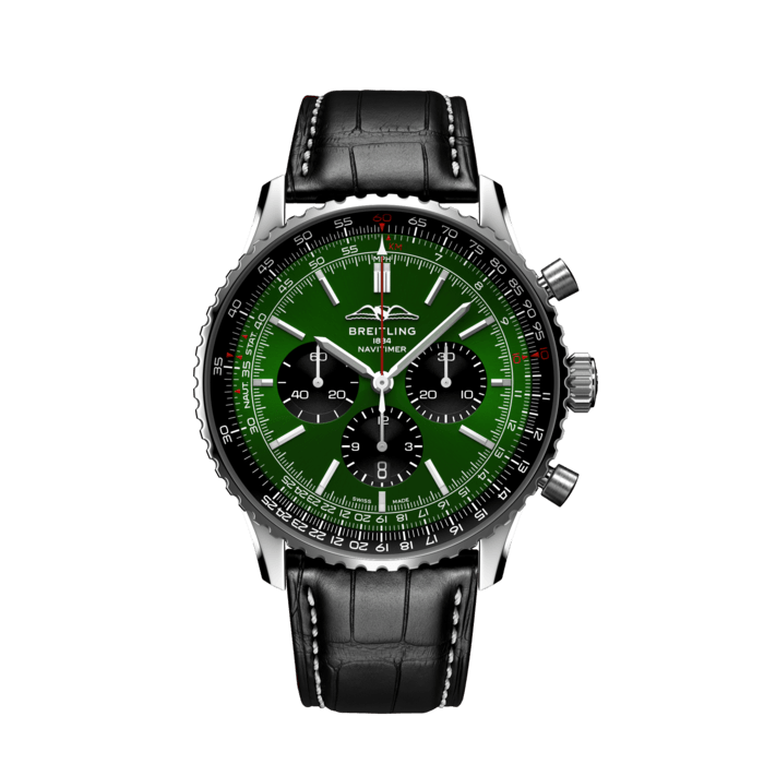 Navitimer B01 Chronograph 46, Acero inoxidable - Verde
El icónico cronógrafo para pilotos de Breitling: para la travesía.