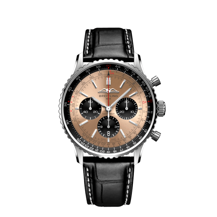 Navitimer B01 Chronograph 43, Acier inoxydable - Cuivre
Le chronographe emblématique de Breitling destiné aux pilotes : pour voyager.