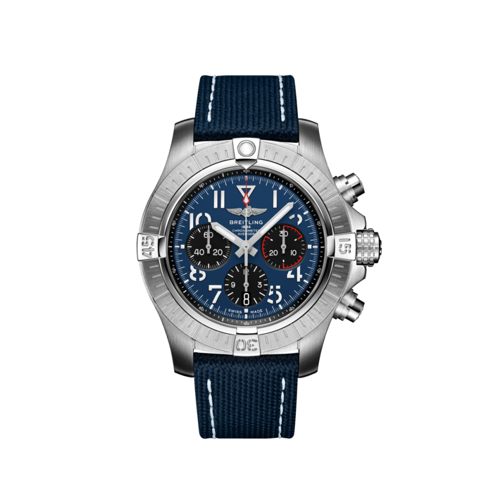 Avenger B01 Chronograph 45, Stainless steel - Blue
Bold, extremely robust and shock resistant, the Avenger B01 Chronograph 45 combines precision with a powerful design. As a true Breitling Avenger, it can be used wearing gloves and offers unrivalled safety and reliability to any airborne adventurer.