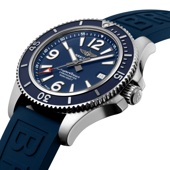 Sporty, fresh and colorful, the Superocean Automatic 42 combines performance with contemporary style to fit every wrist. It is up to any challenge: dive with it, surf with it or swim with it! The Superocean Automatic 42 features a sturdy 42mm stainless-steel case, colorful dials and a choice of a stainless-steel bracelet, or a color-matching rubber strap that fits either a stainless-steel pin buckle or folding clasp. Not only ready for the challenges of the deep seas (up to 50 bar / 500 meters), the fresh and sporty Superocean Automatic 42 will also attract those whose adventures are a little closer to the shore.