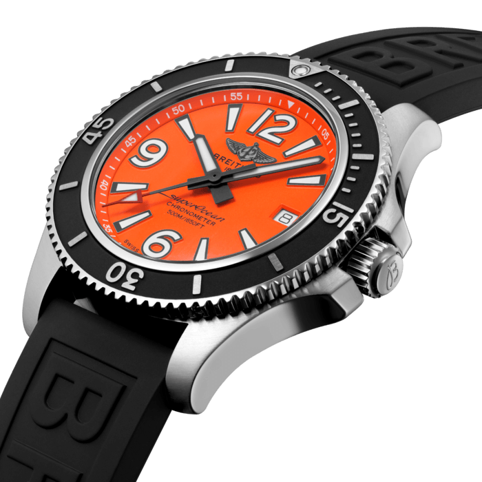 Sporty, fresh and colorful, the Superocean Automatic 42 combines performance with contemporary style to fit every wrist. It is up to any challenge: dive with it, surf with it or swim with it! The Superocean Automatic 42 features a sturdy 42mm stainless-steel case, colorful dials and a choice of a stainless-steel bracelet, or a color-matching rubber strap that fits either a stainless-steel pin buckle or folding clasp. Not only ready for the challenges of the deep seas (up to 50 bar / 500 meters), the fresh and sporty Superocean Automatic 42 will also attract those whose adventures are a little closer to the shore.