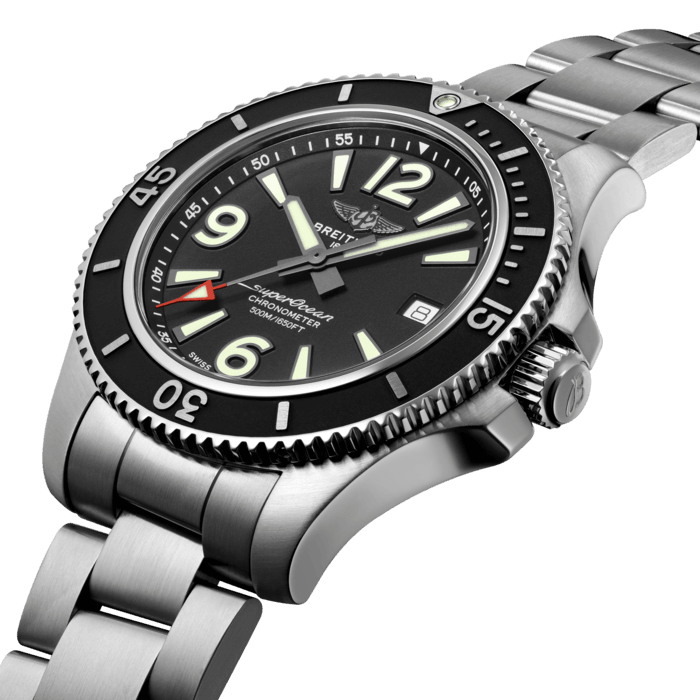 Sporty, fresh and colorful, the Superocean Automatic 42 combines performance with contemporary style to fit every wrist. It is up to any challenge: dive with it, surf with it or swim with it! The Superocean Automatic 42 features a sturdy 42mm stainless-steel case, colorful dials and a choice of a stainless-steel bracelet, or a color-matching rubber strap that fits either a stainless-steel pin buckle or folding clasp. Not only ready for the challenges of the deep seas (up to 50 bar / 500 meters), the fresh and sporty Superocean Automatic 42 will also attract those whose adventures are a little closer to the shore.