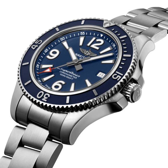 Sporty, fresh and colorful, the Superocean Automatic 42 combines performance with contemporary style to fit every wrist. It is up to any challenge: dive with it, surf with it or swim with it! The Superocean Automatic 42 features a sturdy 42mm stainless-steel case, colorful dials and a choice of a stainless-steel bracelet, or a color-matching rubber strap that fits either a stainless-steel pin buckle or folding clasp. Not only ready for the challenges of the deep seas (up to 50 bar / 500 meters), the fresh and sporty Superocean Automatic 42 will also attract those whose adventures are a little closer to the shore.