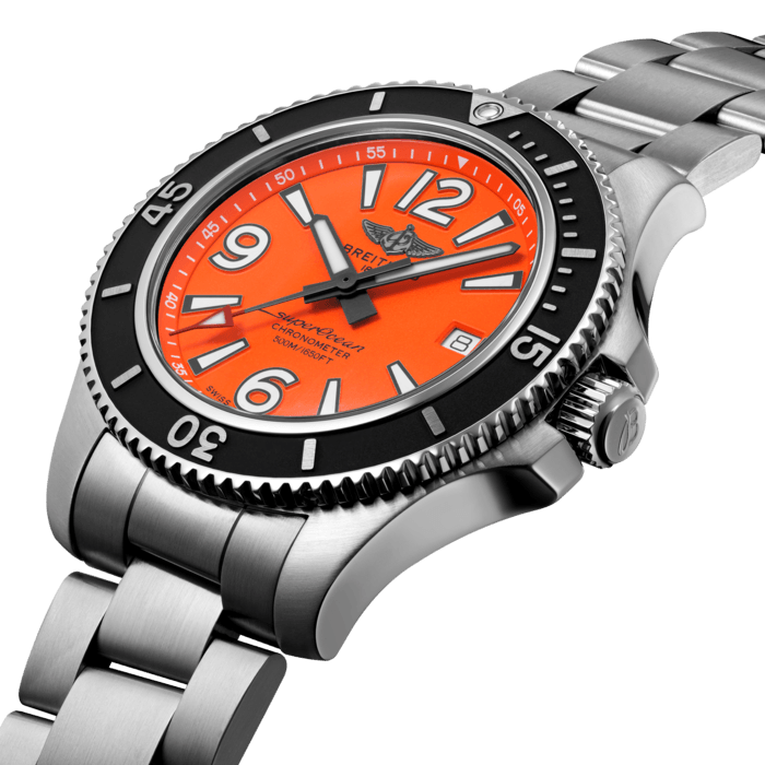 Sporty, fresh and colorful, the Superocean Automatic 42 combines performance with contemporary style to fit every wrist. It is up to any challenge: dive with it, surf with it or swim with it! The Superocean Automatic 42 features a sturdy 42mm stainless-steel case, colorful dials and a choice of a stainless-steel bracelet, or a color-matching rubber strap that fits either a stainless-steel pin buckle or folding clasp. Not only ready for the challenges of the deep seas (up to 50 bar / 500 meters), the fresh and sporty Superocean Automatic 42 will also attract those whose adventures are a little closer to the shore.
