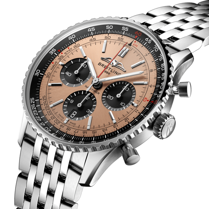 Breitling’s iconic pilot’s chronograph – for the journey.
In 1952, Willy Breitling developed a wrist-worn chronograph with a circular slide rule that would allow pilots to perform all necessary flight calculations. Two years later, the Aircraft Owners and Pilots Association (AOPA) announced the design as its official timepiece. The “navigation timer” – or Navitimer – was born.
The AOPA was (and remains) the largest pilots’ club in the world, counting nearly every US aviator among its ranks. As the defacto pilot’s watch throughout the glory days of civil aviation, the Navitimer was worn by airline captains and aircraft enthusiasts. It even made its way into space on the wrist of astronaut Scott Carpenter in 1962. And it wasn’t only pilots drawn to the watch’s irrepressible aesthetic. Celebrities of the day such as Miles Davis and Serge Gainsbourg were devotees, proving that the Navitimer had style as well as function.
There have been many iterations of Breitling’s icon since its debut 70 years ago, but this new Navitimer captures its most classic features, while enhancing them with modern refinements. A flattened slide rule and a domed crystal create the illusion of a sleeker profile. Alternating polished and brushed metal elements give a lustrous, yet understated finish. Most notably, new colors in shades of blue, green and copper, define the updated dial options. And if there is one update sure to spark nostalgia, it’s the return of the AOPA wings to their original position at 12 o’clock.
For 70 years, Breitling’s original pilot’s watch has been beloved by aviators and tastemakers in equal measure. Worn by astronauts in space and the biggest stars on earth, it is Breitling’s most iconic timepiece and one of the most recognizable watches of all time.