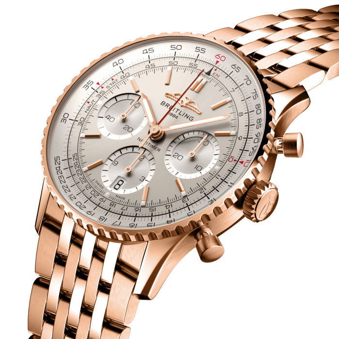 Breitling’s iconic pilot’s chronograph – for the journey.
In 1952, Willy Breitling developed a wrist-worn chronograph with a circular slide rule that would allow pilots to perform all necessary flight calculations. Two years later, the Aircraft Owners and Pilots Association (AOPA) announced the design as its official timepiece. The “navigation timer” – or Navitimer – was born.
The AOPA was (and remains) the largest pilots’ club in the world, counting nearly every US aviator among its ranks. As the defacto pilot’s watch throughout the glory days of civil aviation, the Navitimer was worn by airline captains and aircraft enthusiasts. It even made its way into space on the wrist of astronaut Scott Carpenter in 1962. And it wasn’t only pilots drawn to the watch’s irrepressible aesthetic. Celebrities of the day such as Miles Davis and Serge Gainsbourg were devotees, proving that the Navitimer had style as well as function.
There have been many iterations of Breitling’s icon since its debut 70 years ago, but this new Navitimer captures its most classic features, while enhancing them with modern refinements. A flattened slide rule and a domed crystal create the illusion of a sleeker profile. Alternating polished and brushed metal elements give a lustrous, yet understated finish. Most notably, new colors in shades of blue, green and copper, define the updated dial options. And if there is one update sure to spark nostalgia, it’s the return of the AOPA wings to their original position at 12 o’clock.
For 70 years, Breitling’s original pilot’s watch has been beloved by aviators and tastemakers in equal measure. Worn by astronauts in space and the biggest stars on earth, it is Breitling’s most iconic timepiece and one of the most recognizable watches of all time.