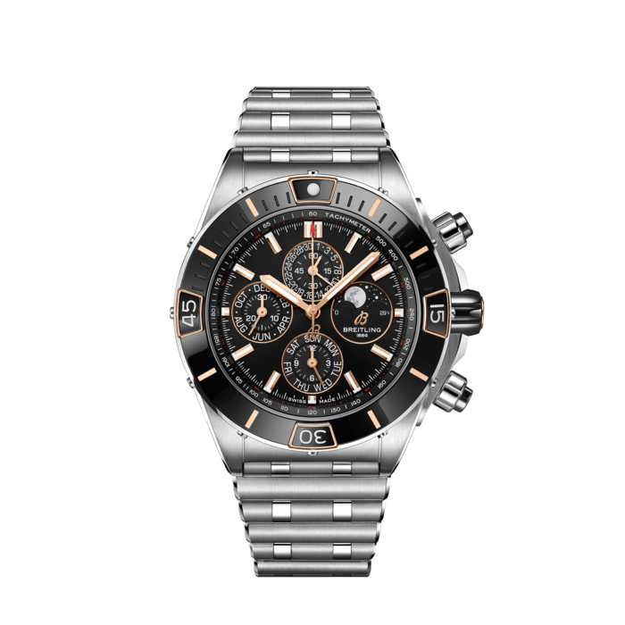 Super Chronomat 44 Four-Year Calendar, Stainless steel & 18k red gold - Black
Breitling’s supercharged watch for your every pursuit, with a four-year calendar.
