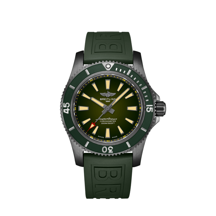 Superocean Automatic 46 Black Steel, DLC-coated stainless steel - Green
Sporty, colorful and bold, the Superocean Automatic 46 is designed for daring men looking for a sports watch combining exceptional performance with contemporary style. It is up to any challenge: dive with it, surf with it or swim with it!